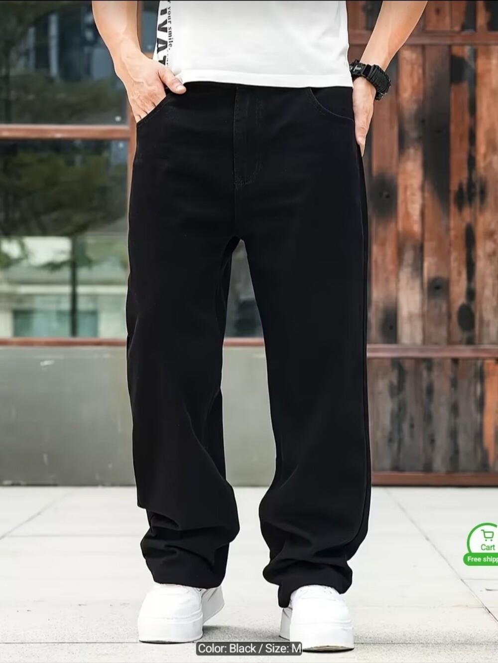 NWT Black Elastic Waist Relaxed Fit Jeans